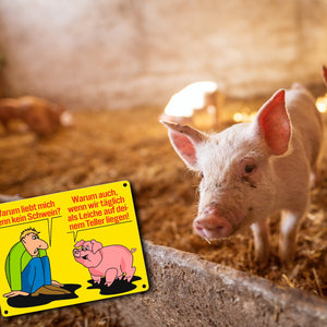 Schweine Metallschild zum Thema Fleischesser und Vegetarier