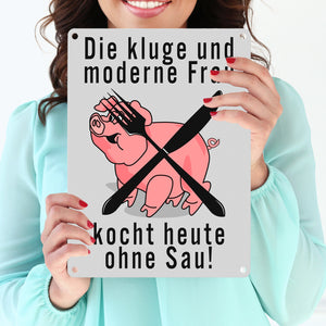Schweine Metallschild zum Thema Vegetarier und Fleischesser