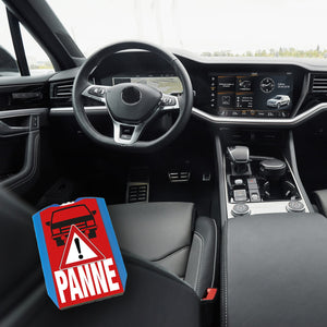 Panne mit dem PKW Parkscheibe mit Auto Motiv in rot und 2 Einkaufswagenchips