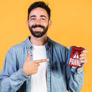 Panne mit dem PKW Parkscheibe mit Auto Motiv in rot und 2 Einkaufswagenchips
