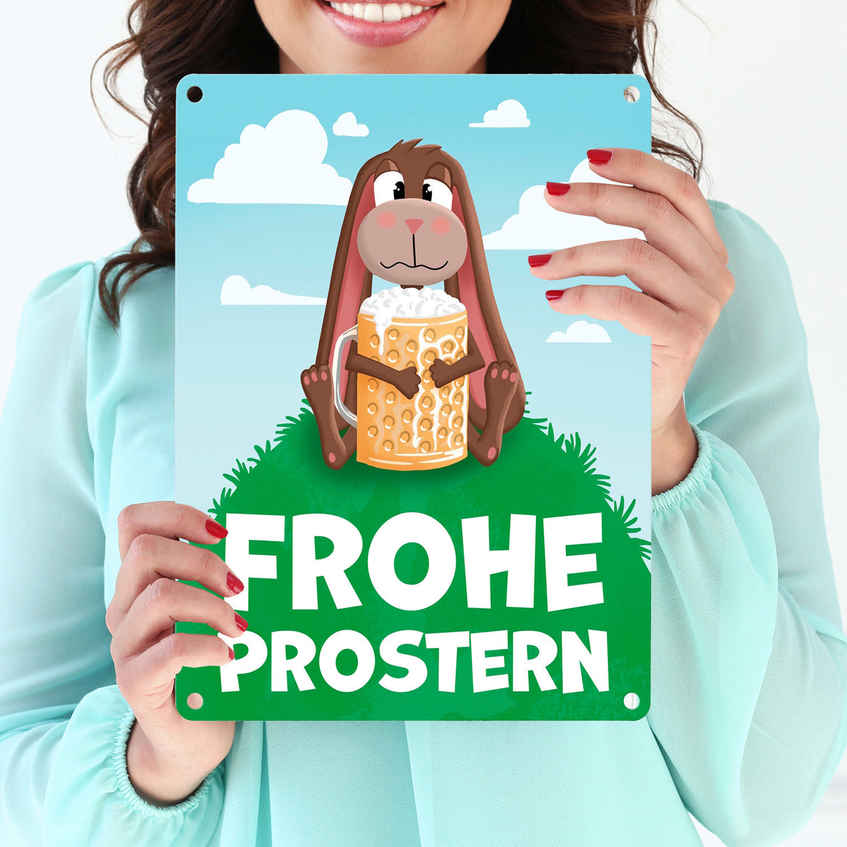 Frohe Prostern betrunkener Osterhase Metallschild für Ostern