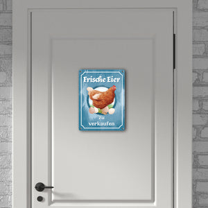 Frische Eier zu verkaufen Metallschild mit Huhn Motiv