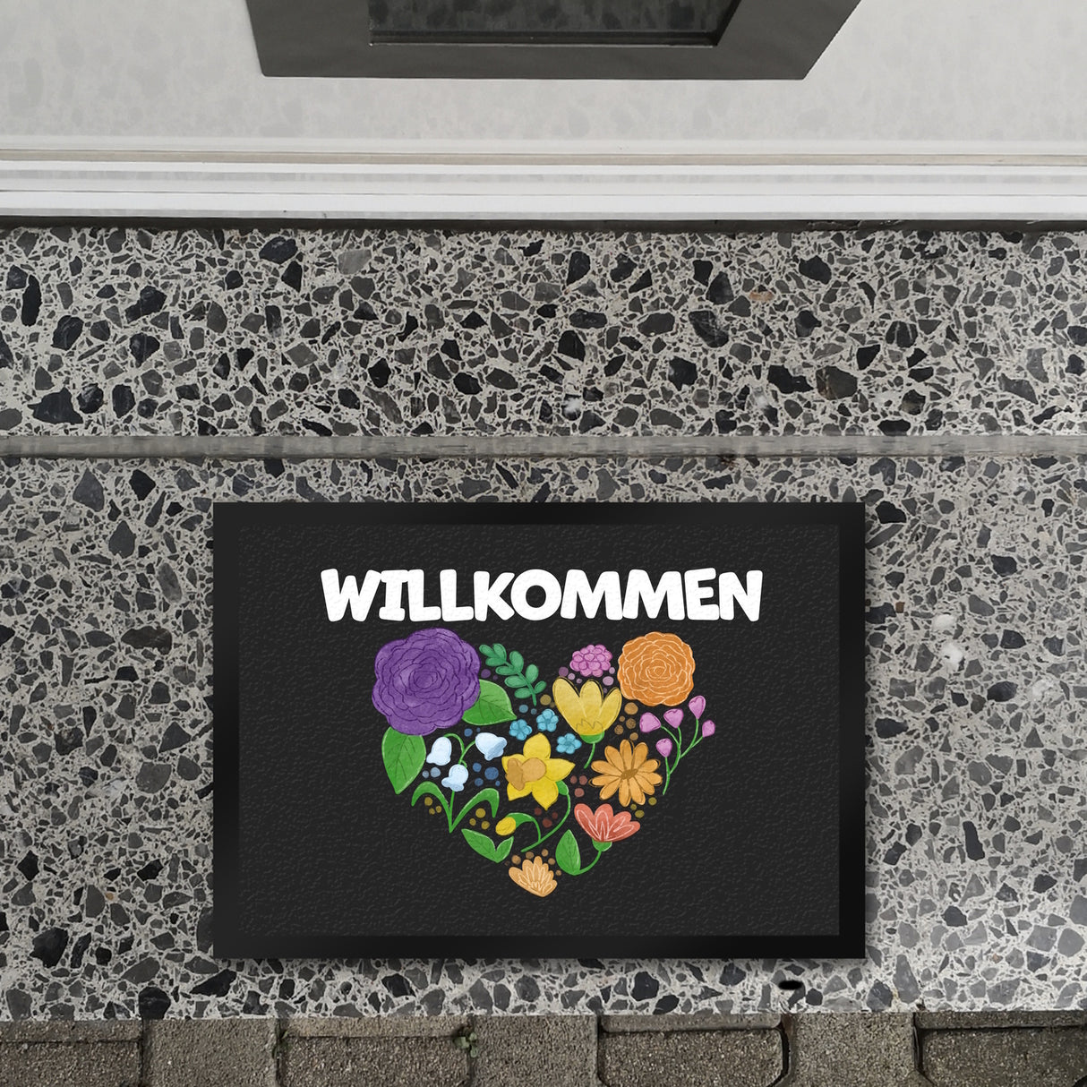 Willkommen Blumenherz Fußmatte