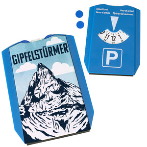 Gipfelstürmer Parkscheibe für Bergsteiger mit zwei Einkaufswagenchips