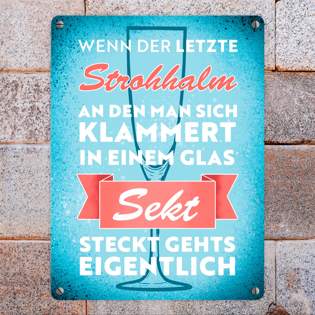 Wenn der letzte Strohhalm in einem Glas Sekt steckt Metallschild