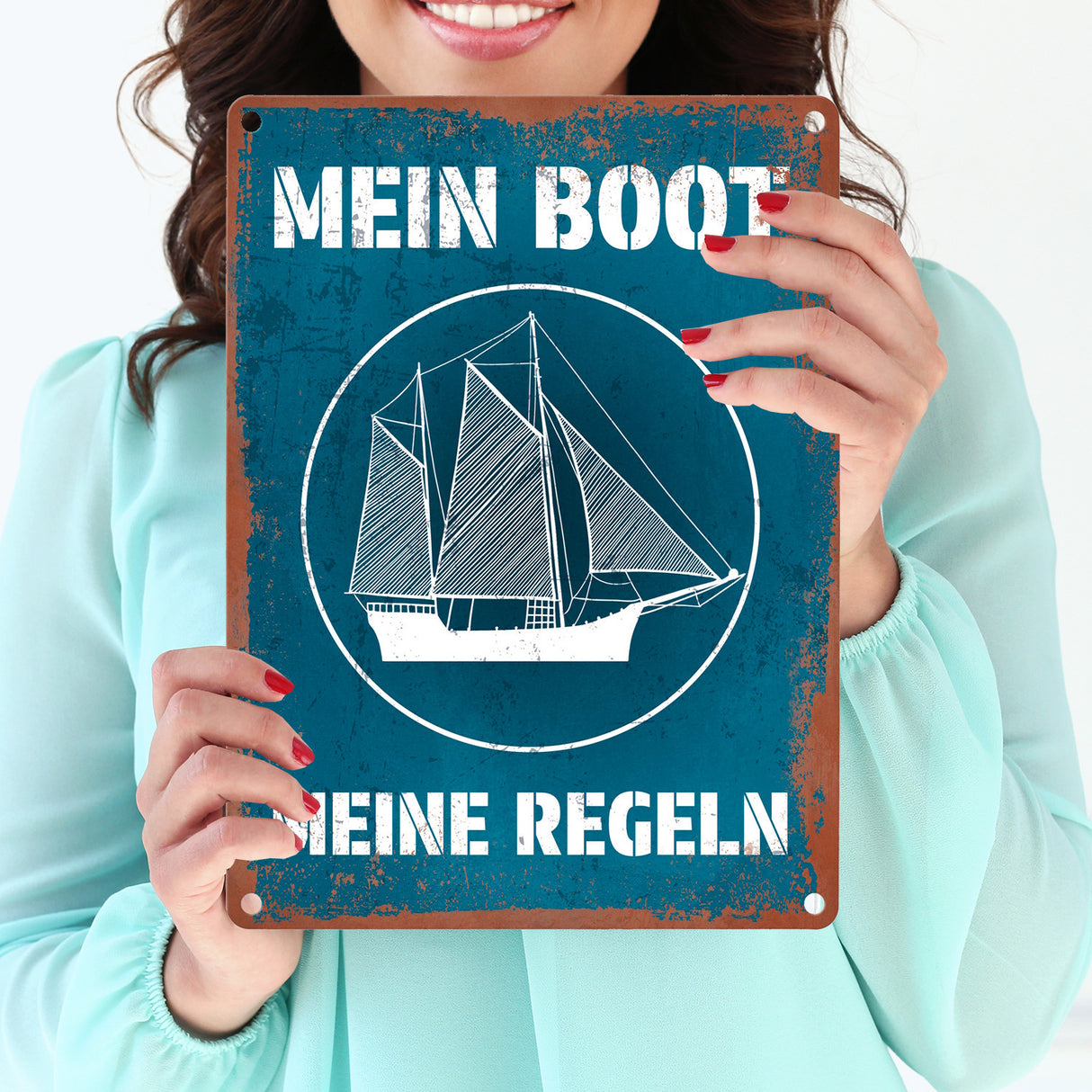Mein Boot meine Regeln Metallschild mit Rostoptik