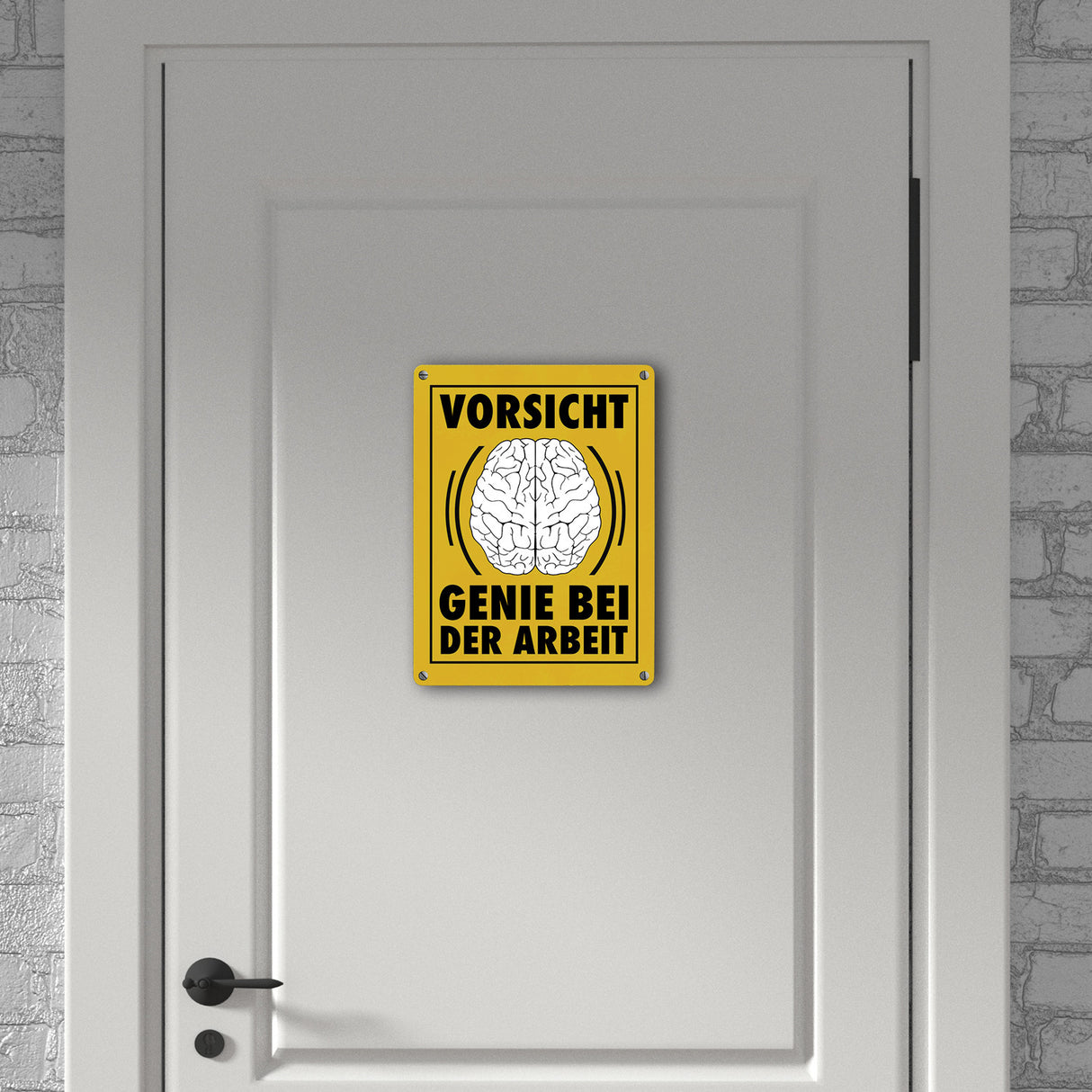 Vorsicht Genie bei der Arbeit witziges Metallschild mit Gehirn