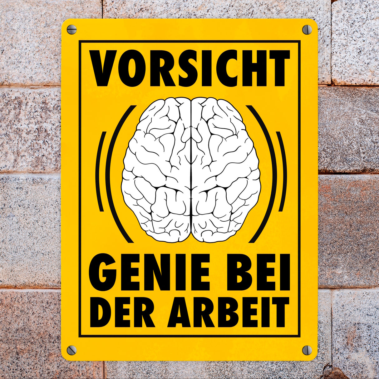Vorsicht Genie bei der Arbeit witziges Metallschild mit Gehirn