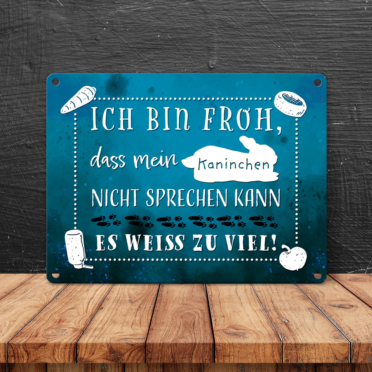 Mein Kaninchen weiß zu viel Metallschild mit lustigem Spruch