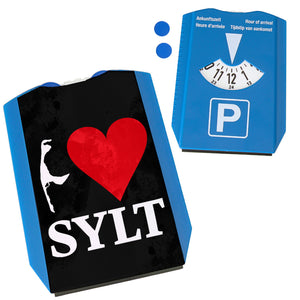I love Sylt Parkscheibe mit Herz und Inselsilhouette und 2 Einkaufswagenchips