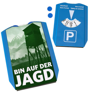 Bin auf der Jagd Parkscheibe für Jäger mit Jägerstand und 2 Einkaufswagenchips