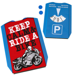Keep calm & ride a bike Parkscheibe mit Motorrad Motiv in rot