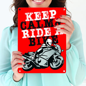 Keep calm & ride a bike Metallschild zum Thema Motorrad fahren