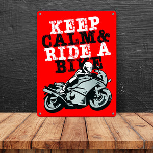 Keep calm & ride a bike Metallschild zum Thema Motorrad fahren