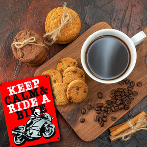 Keep calm & ride a bike Metallschild zum Thema Motorrad fahren