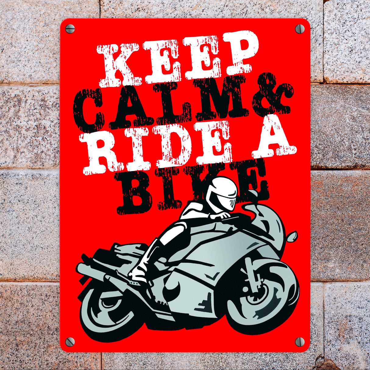 Keep calm & ride a bike Metallschild zum Thema Motorrad fahren