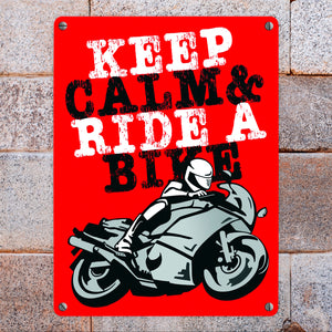 Keep calm & ride a bike Metallschild zum Thema Motorrad fahren