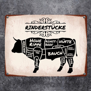Rinderstücke BBQ Beef Fleischstücke Metallschild