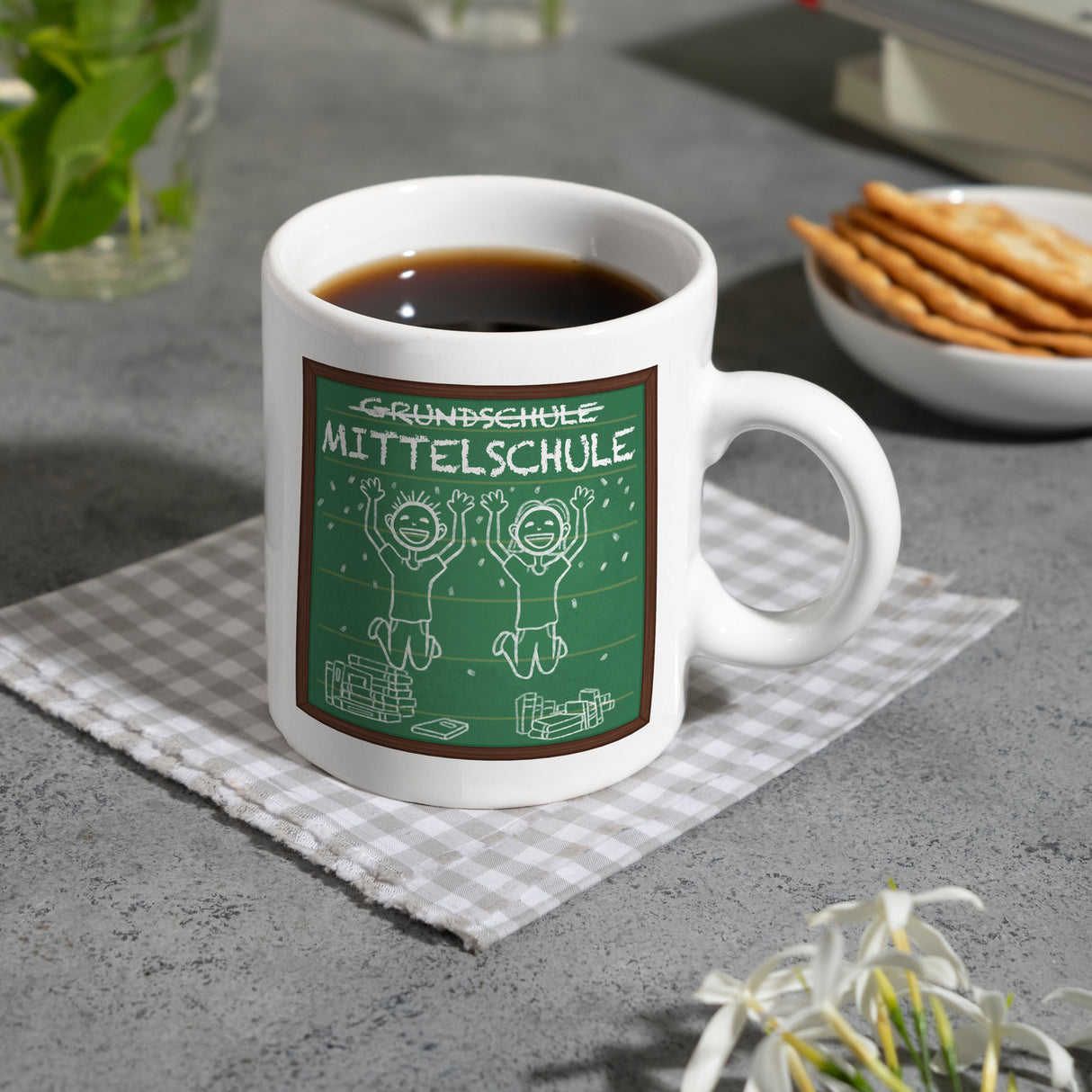 Mittelschule Kaffeebecher für die weiterführende Schule im Tafellook