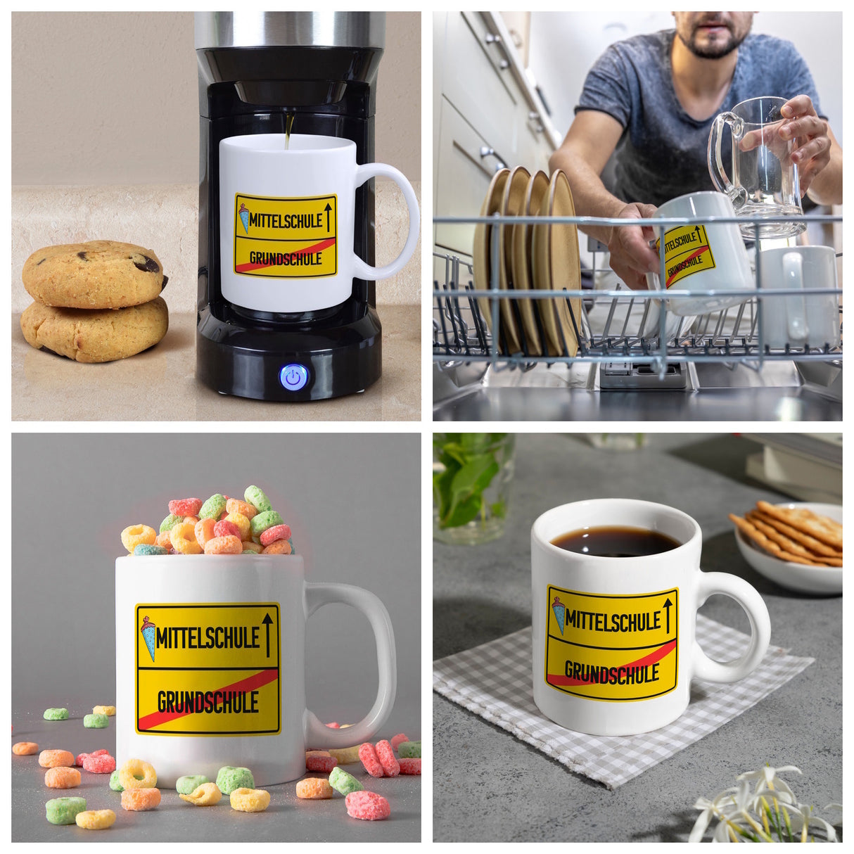 Mittelschule Ortsschild Kaffeebecher zur Einschulung