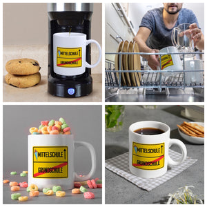 Mittelschule Ortsschild Kaffeebecher zur Einschulung