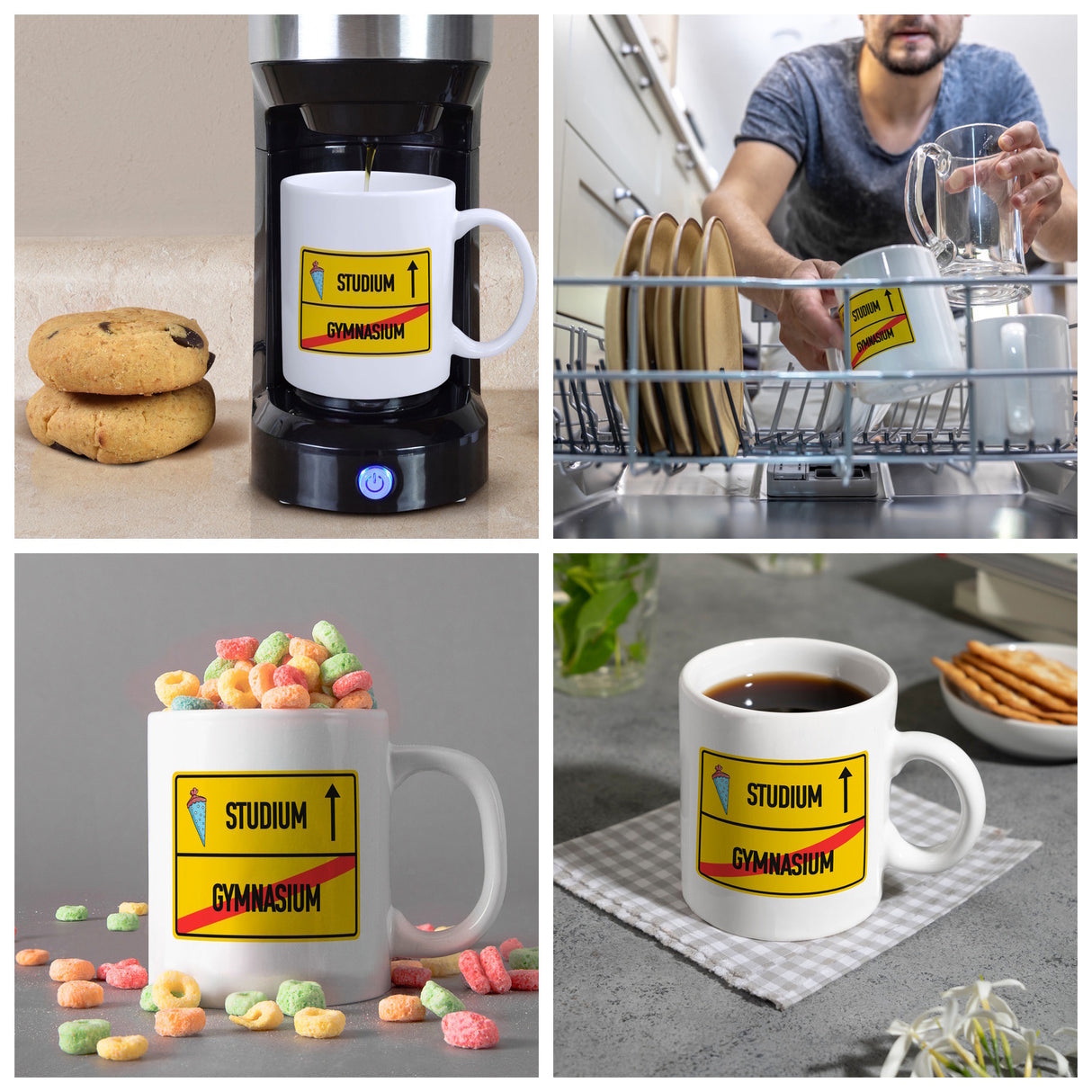 Studium Ortsschild Kaffeebecher zum Studienbeginn