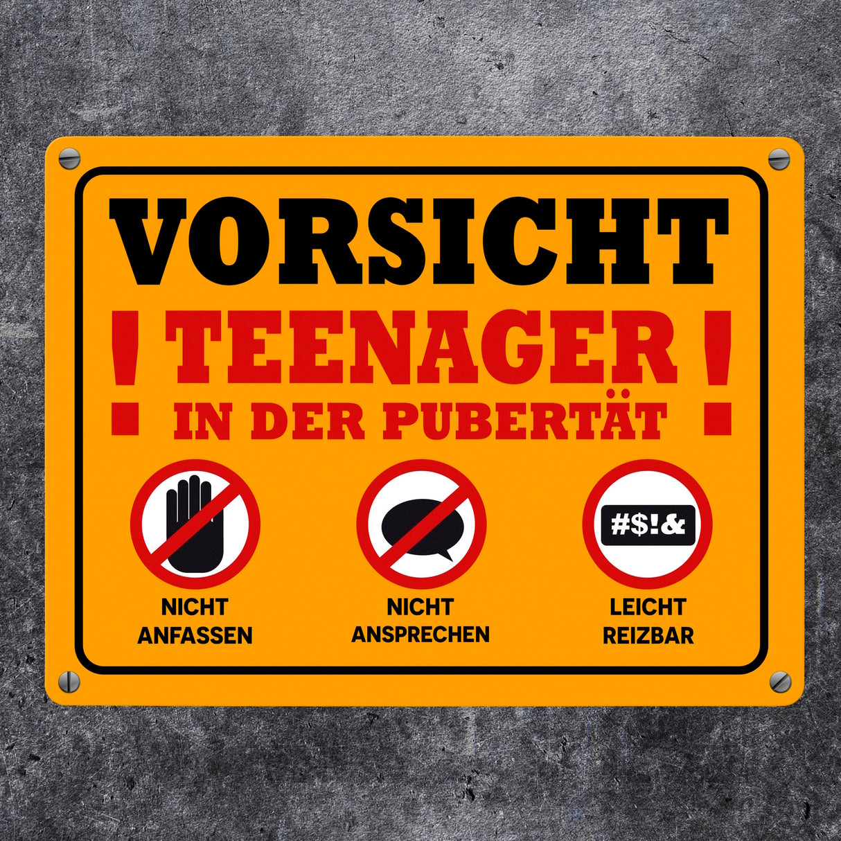 Vorsicht Teenager in der Pubertät Metallschild mit Warnhinweisen