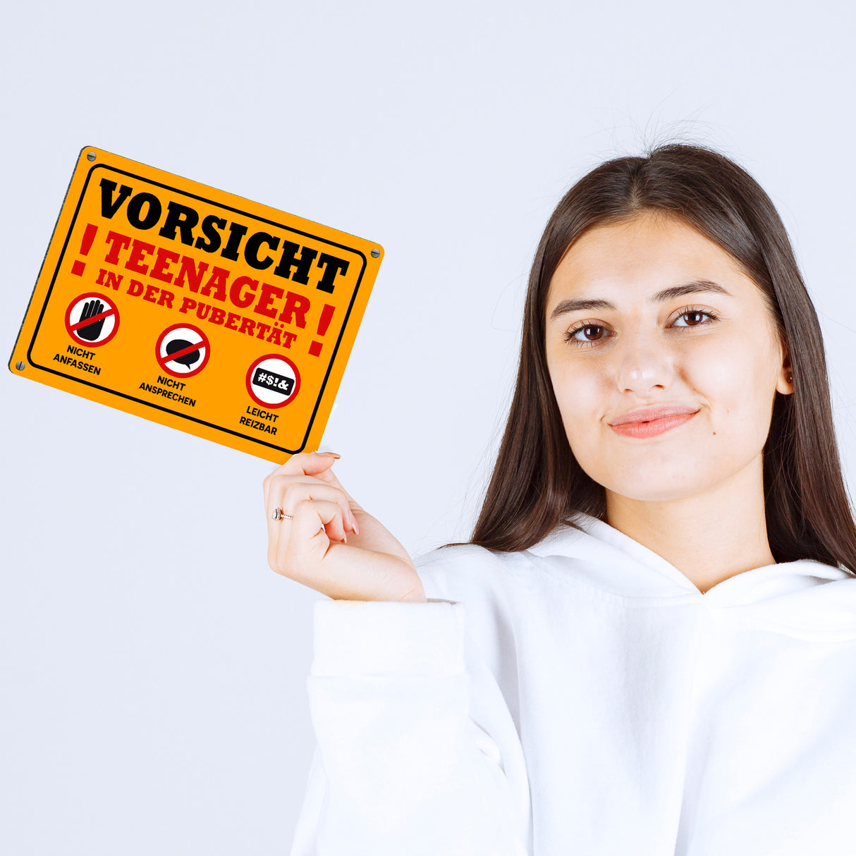 Vorsicht Teenager in der Pubertät Metallschild mit Warnhinweisen