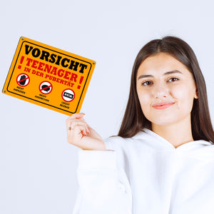 Vorsicht Teenager in der Pubertät Metallschild mit Warnhinweisen