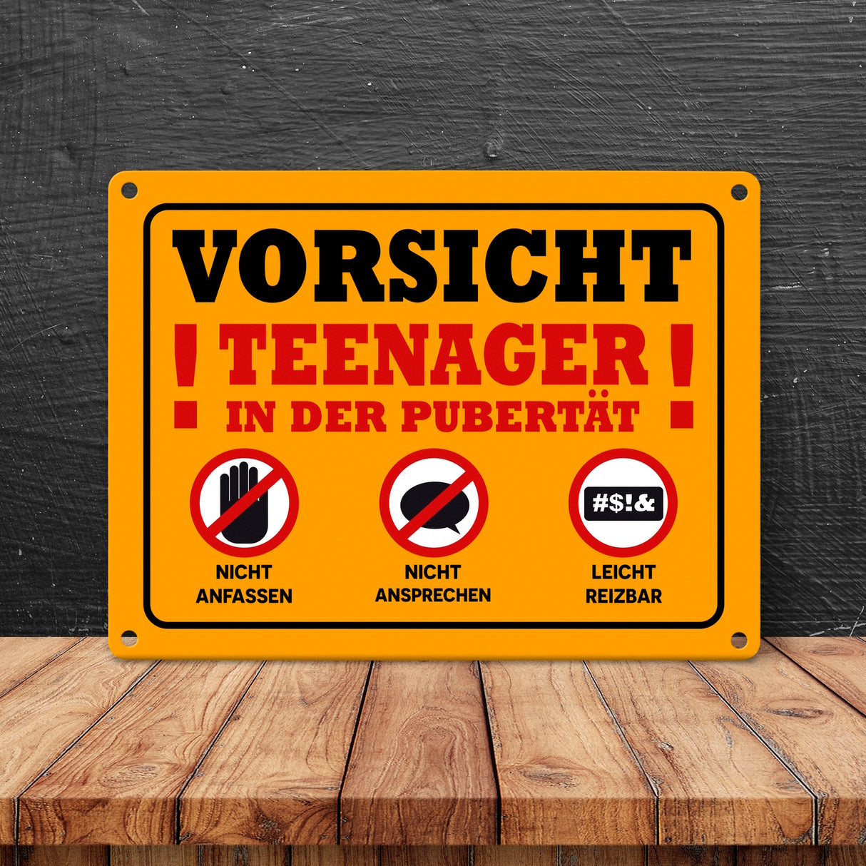 Vorsicht Teenager in der Pubertät Metallschild mit Warnhinweisen