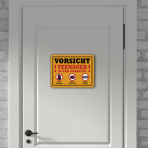 Vorsicht Teenager in der Pubertät Metallschild mit Warnhinweisen