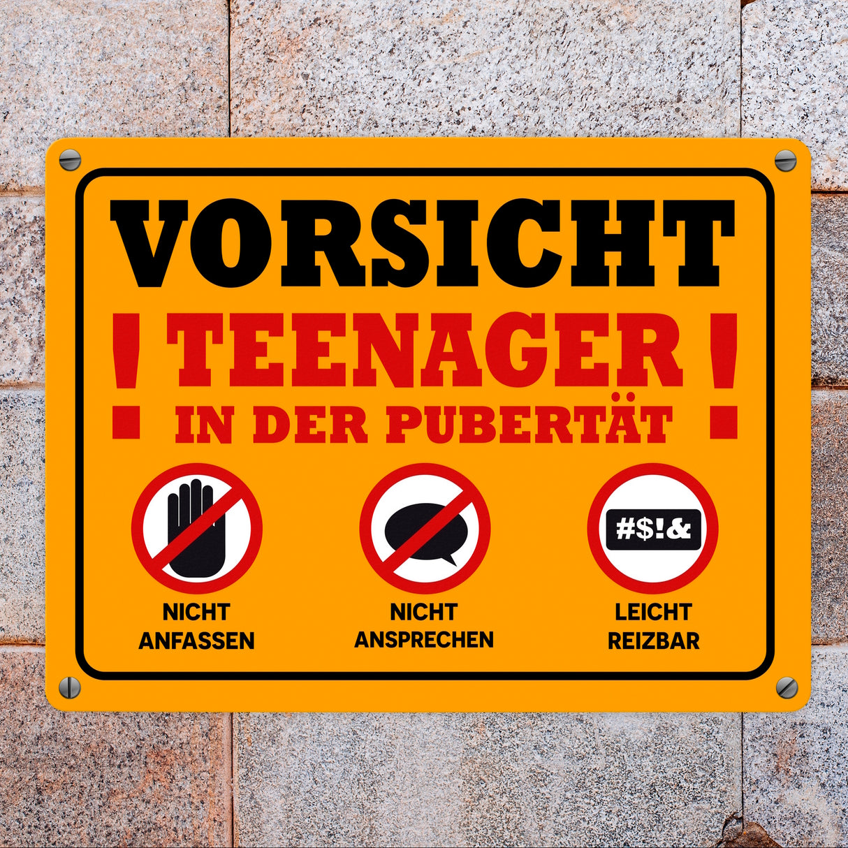 Vorsicht Teenager in der Pubertät Metallschild mit Warnhinweisen