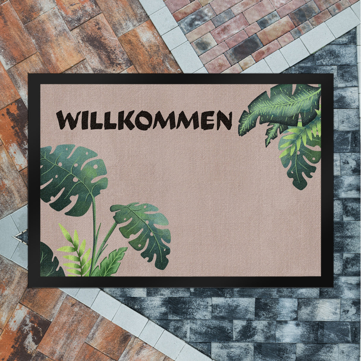 Willkommen Fußmatte mit tropischen Pflanzen