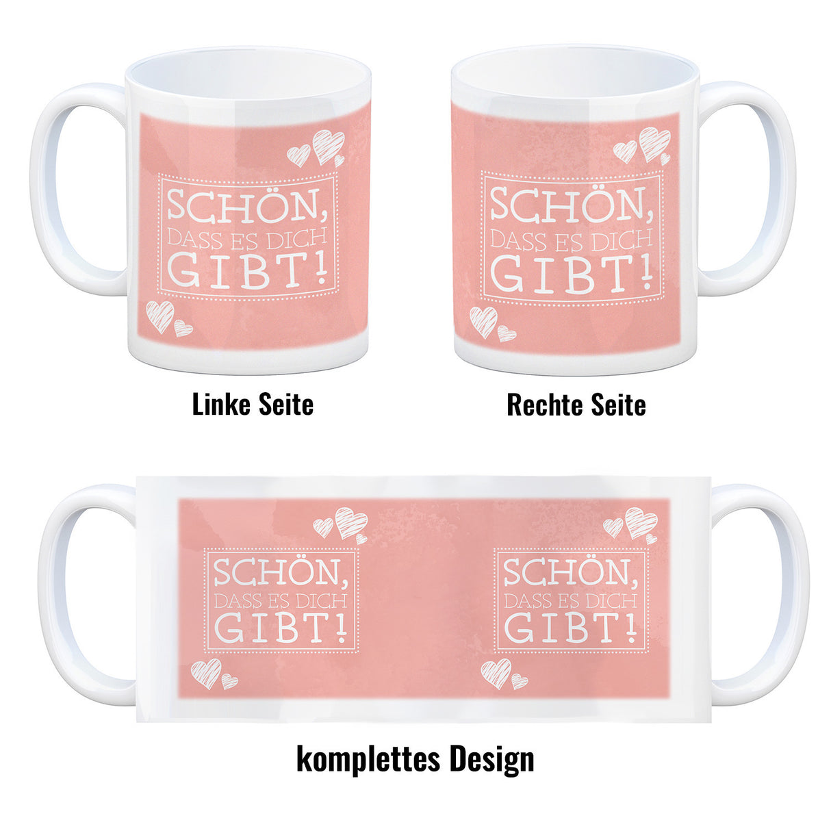 Schön, dass es dich gibt Kaffeebecher in pink mit Herzchen