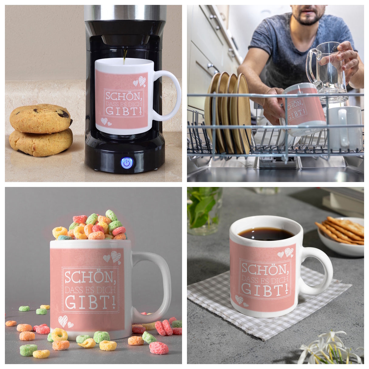 Schön, dass es dich gibt Kaffeebecher in pink mit Herzchen