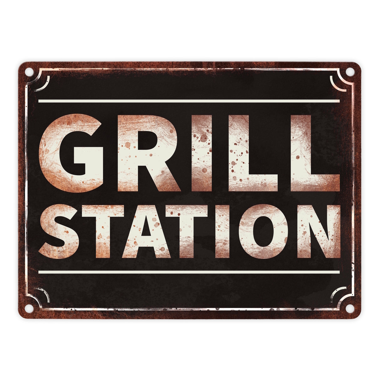 Grillstation Metallschild in Rostoptik