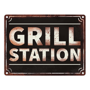 Grillstation Metallschild in Rostoptik