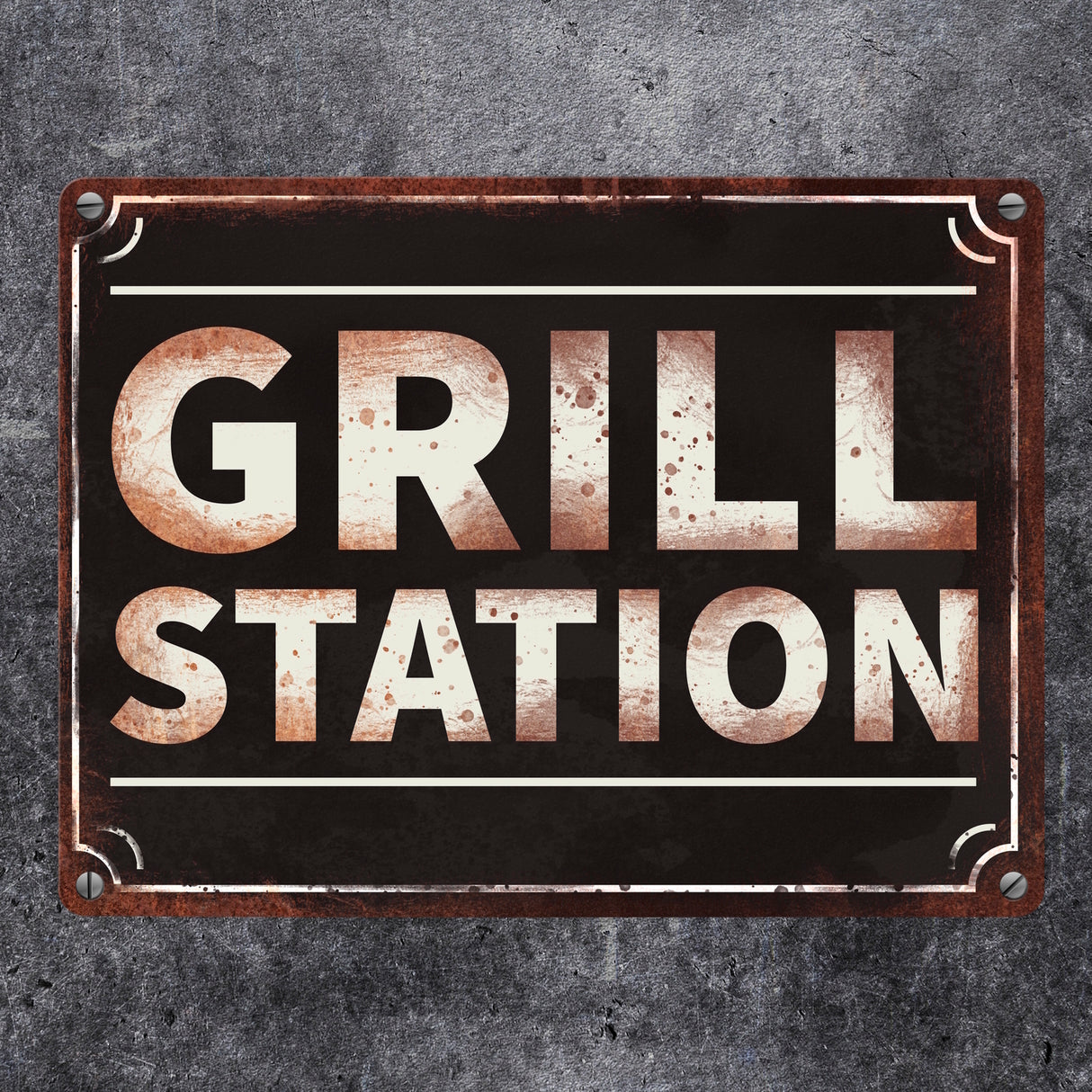 Grillstation Metallschild in Rostoptik