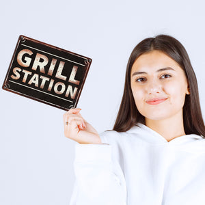 Grillstation Metallschild in Rostoptik
