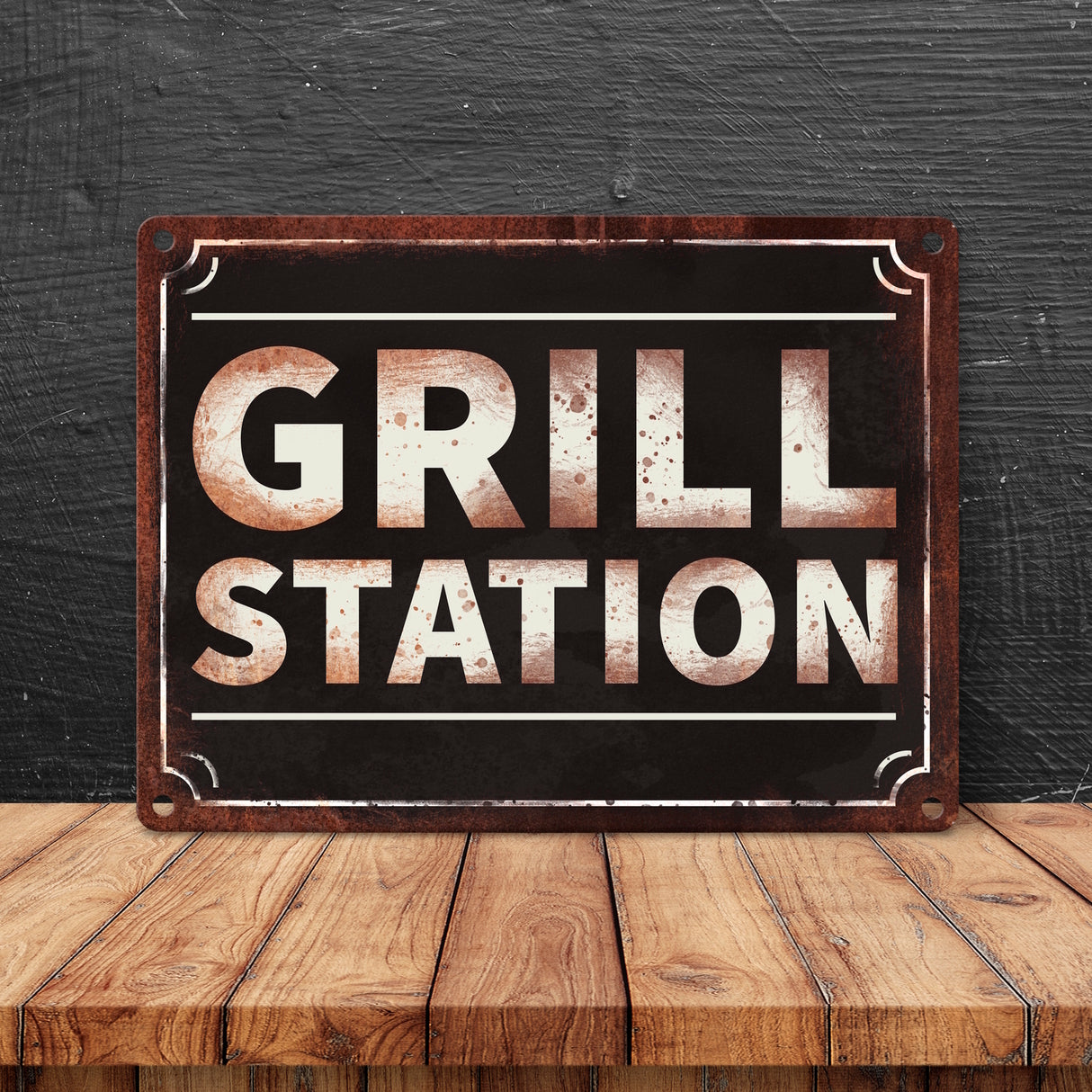 Grillstation Metallschild in Rostoptik