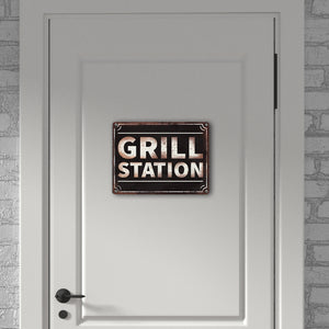 Grillstation Metallschild in Rostoptik