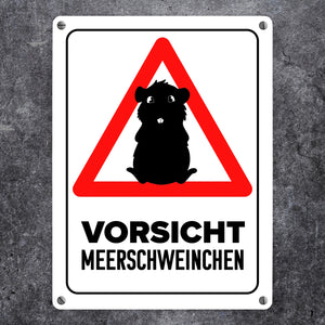Vorsicht Meerschweinchen Metallschild mit Meerschweinchen Silhouette
