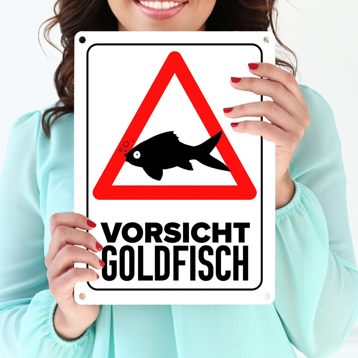 Vorsicht Goldfisch Metallschild mit Goldfisch Silhouette