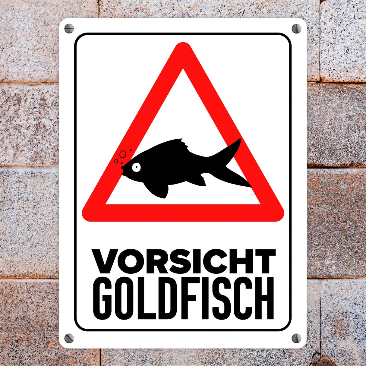 Vorsicht Goldfisch Metallschild mit Goldfisch Silhouette