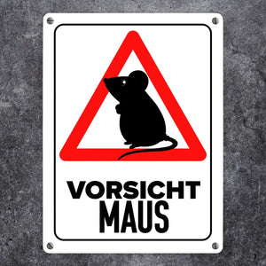 Vorsicht Maus Metallschild mit Maus Silhouette