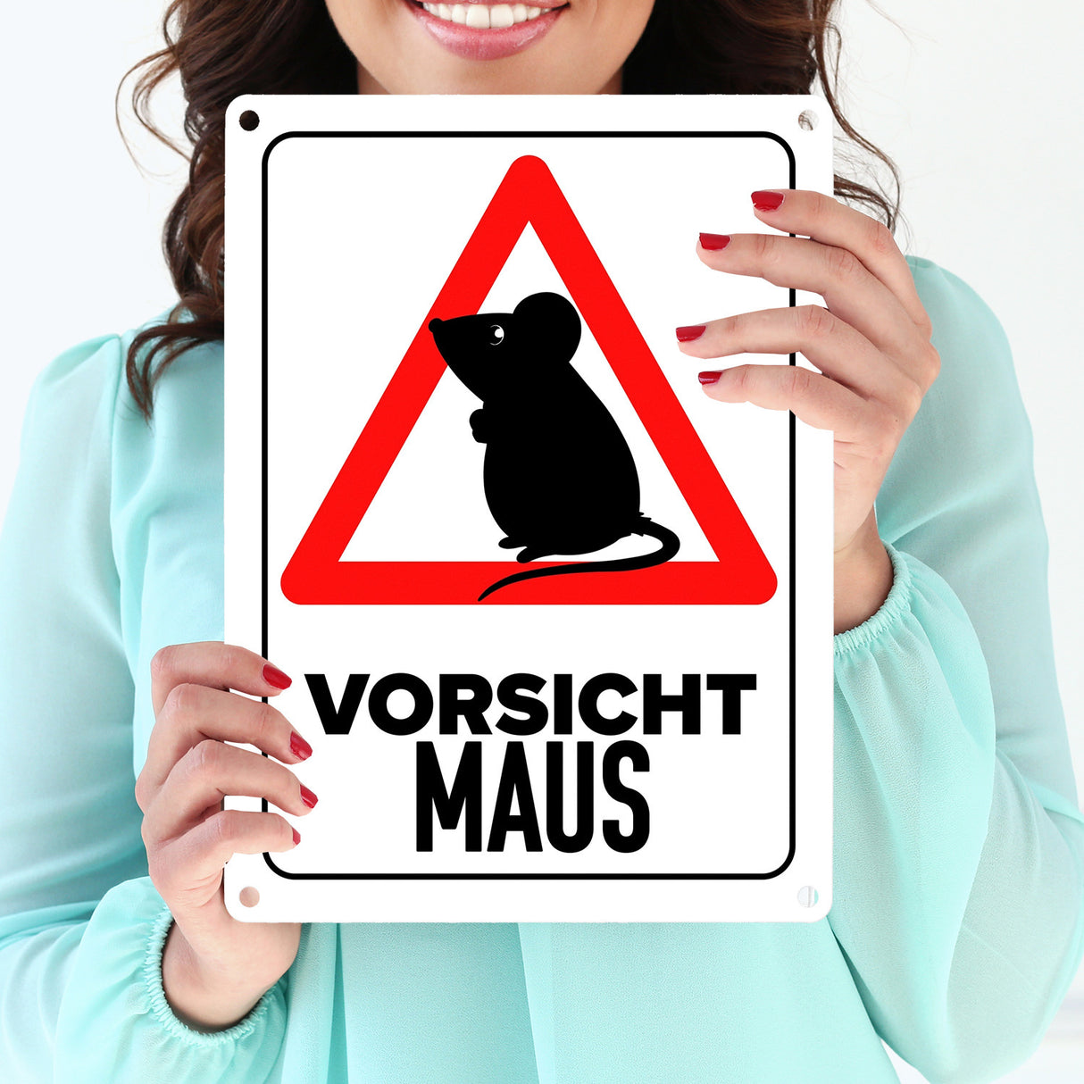 Vorsicht Maus Metallschild mit Maus Silhouette