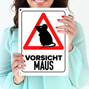 Vorsicht Maus Metallschild mit Maus Silhouette