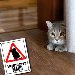 Vorsicht Maus Metallschild mit Maus Silhouette