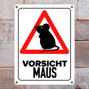 Vorsicht Maus Metallschild mit Maus Silhouette