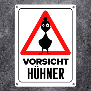 Vorsicht Hühner Metallschild mit Huhn Silhouette